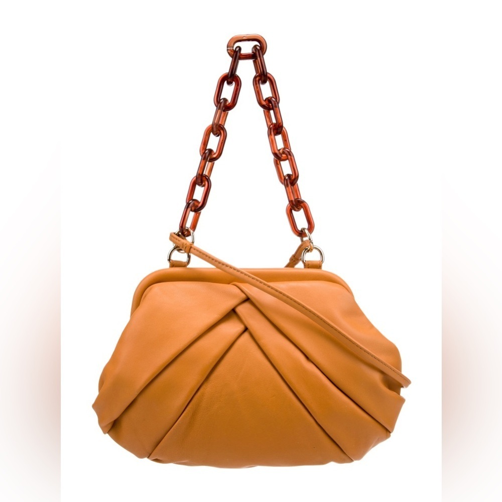 Authentic RAFE NWT Brooke Pleated Frame Leather Clutch in Orange Rare